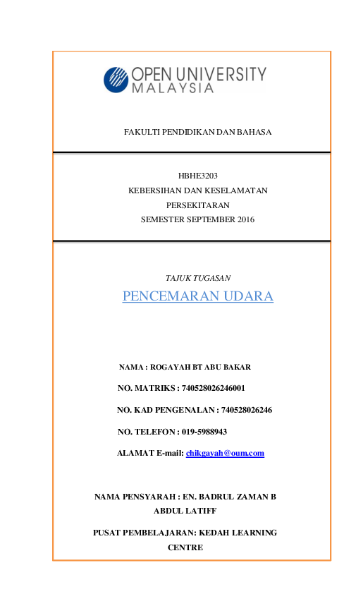 Doc Teks Ceramah Pencemaran Udara Docx Rogayah Abu Bakar Academia Edu
