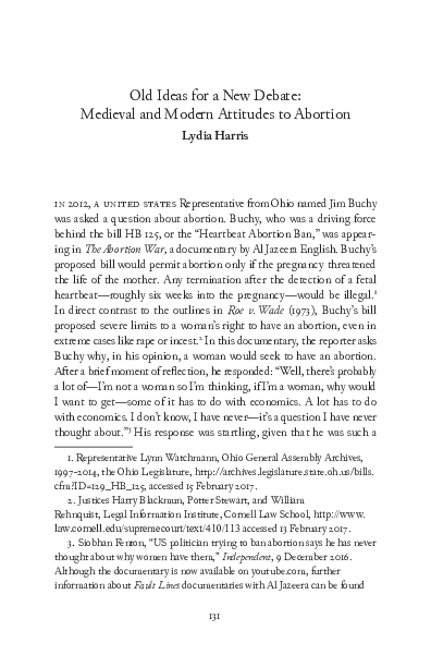 Old Ideas for a New Debate: Medieval and Modern Attitudes to Abortion