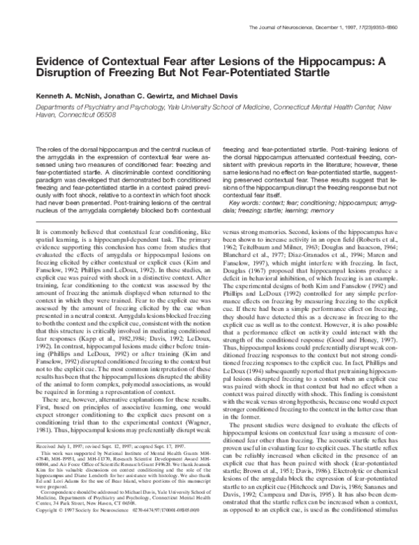 (PDF) Evidence of contextual fear after lesions of the hippocampus: a ...