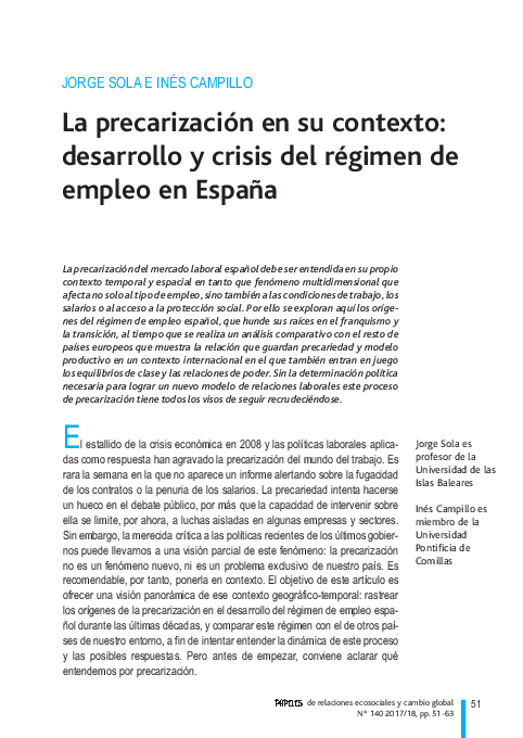 (PDF) La precarización en su contexto: desarrollo y crisis del régimen ...