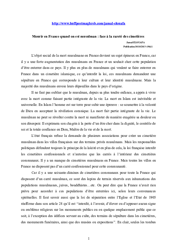 (DOC) Mourir en France quand on est musulman face à la rareté des