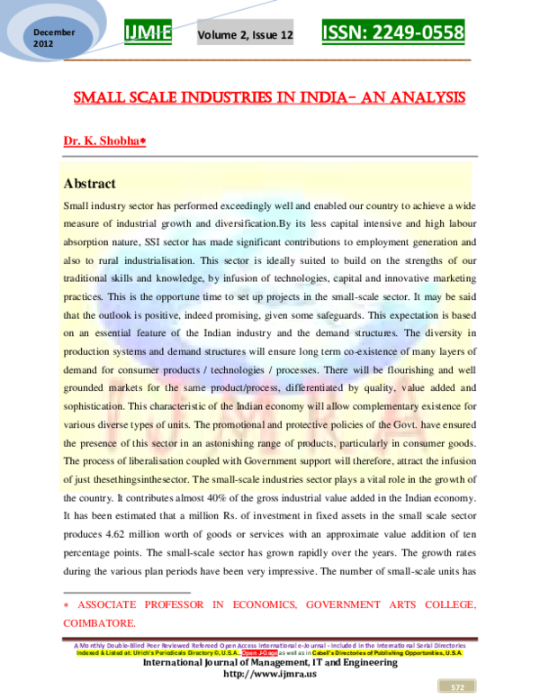 (PDF) Problems of Small Scale Industries in India | funkster stuff ...