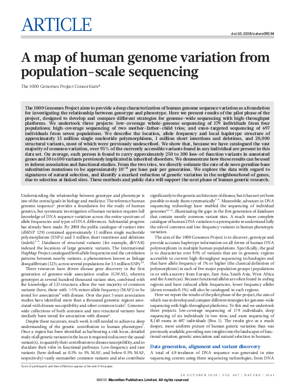 (PDF) . A map of human genome variation from population-scale ...