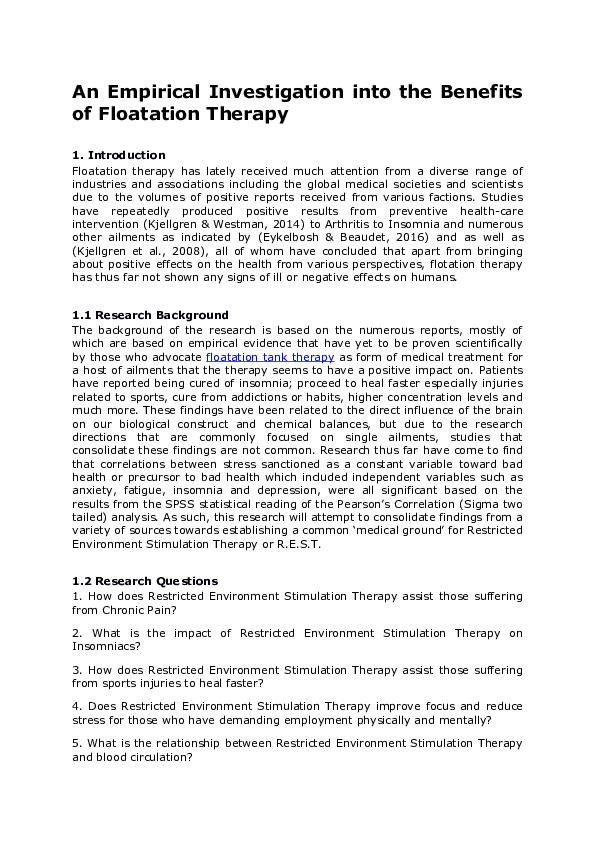 (DOC) An Empirical Investigation into the Benefits of Floatation Therapy