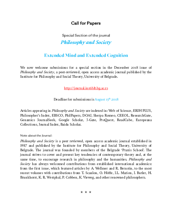 (PDF) CfP Extended Mind and Extended Cognition.pdf