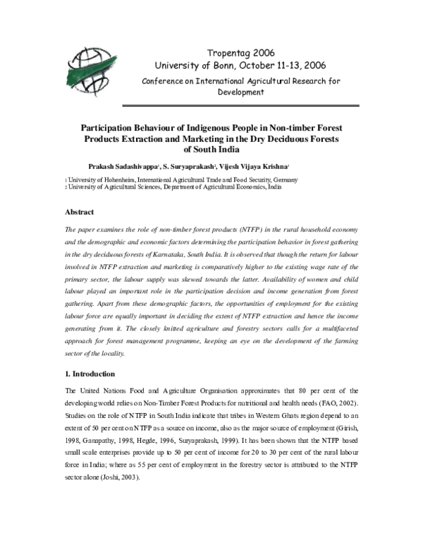 (PDF) Participation behaviour of indigenous people in non-timber forest ...