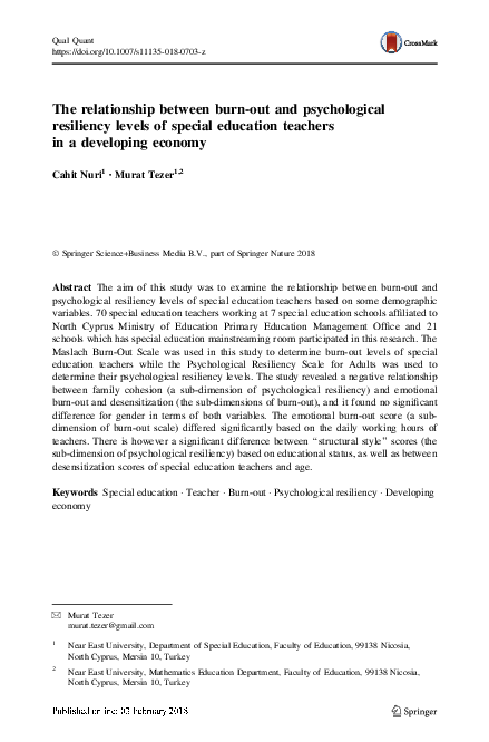 (PDF) The relationship between burn-out and psychological resiliency ...