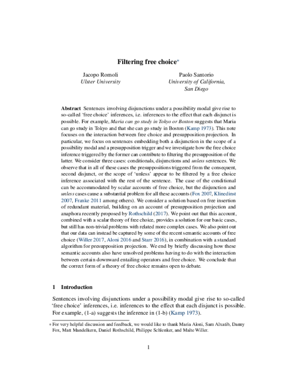 (PDF) Filtering free choice