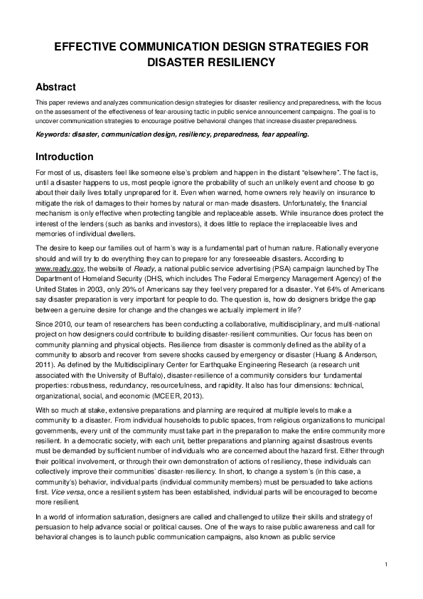 Pdf Effective Communication Design Strategies For Disaster Resiliency