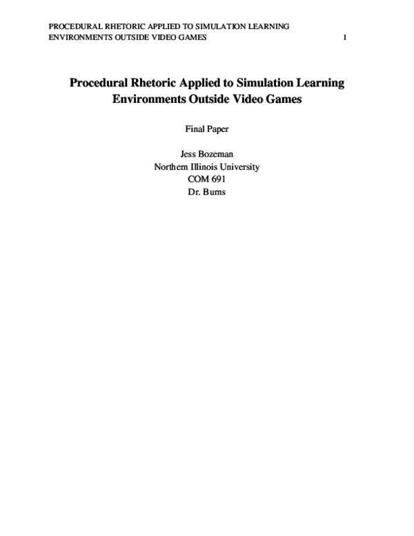 (DOC) Procedural Rhetoric Applied to Simulation Learning Environments ...
