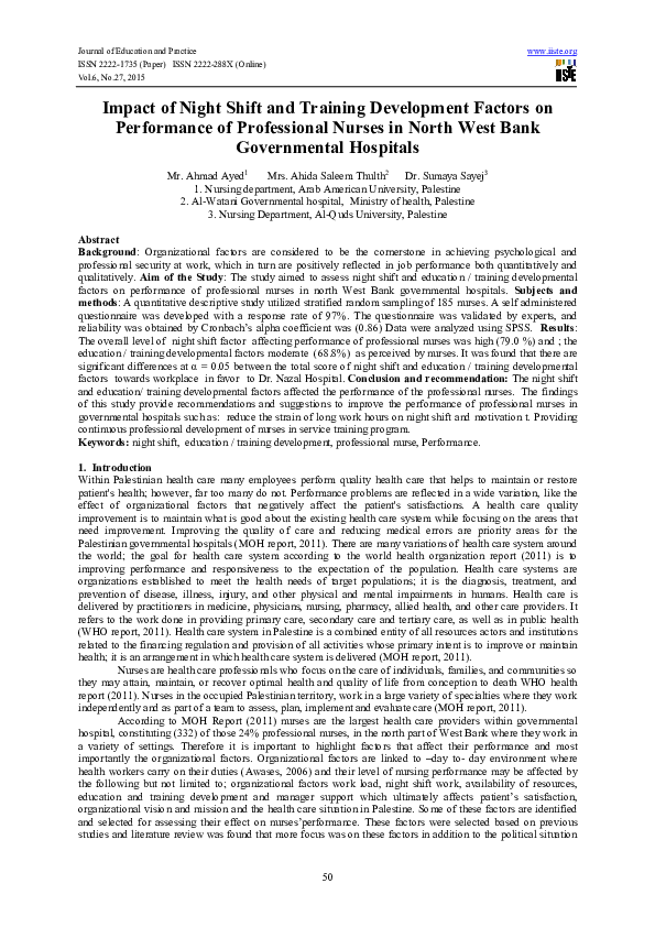 (PDF) Impact of Night Shift and Training Development Factors on ...