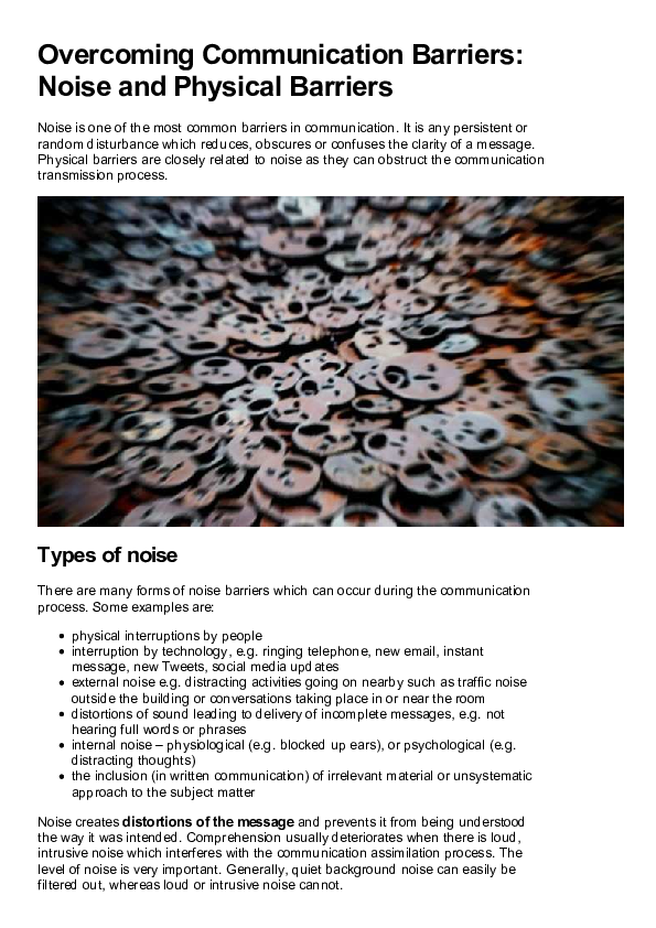 (PDF) Communication Barriers Noise and Physical Barriers