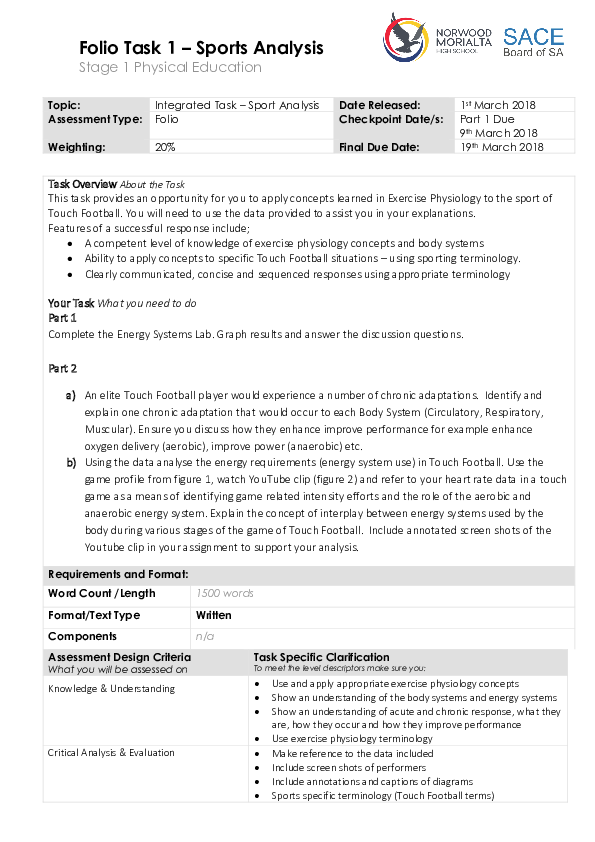 (DOC) Folio Task 1 – Sports Analysis Stage 1 Physical Education