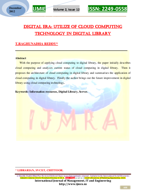 (PDF) Digital Era: Utilize of Cloud Computing Technology in Digital Library