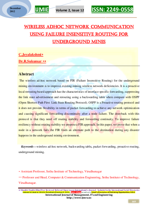 (PDF) WIRELESS ADHOC NETWORK COMMUNICATION USING FAILURE INSENSITIVE ...