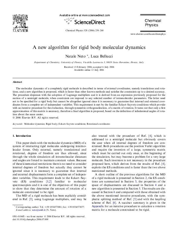 (PDF) A new algorithm for rigid body molecular dynamics