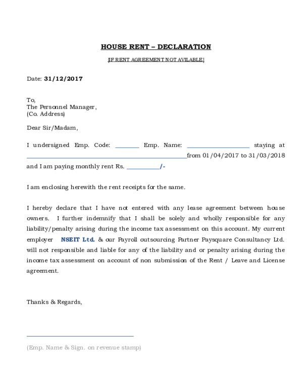 (DOC) Rent Declaration Format Pushpalata Dube Academia.edu