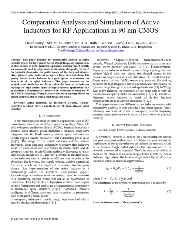 (PDF) Comparative Analysis and Simulation of Active Inductors for RF ...