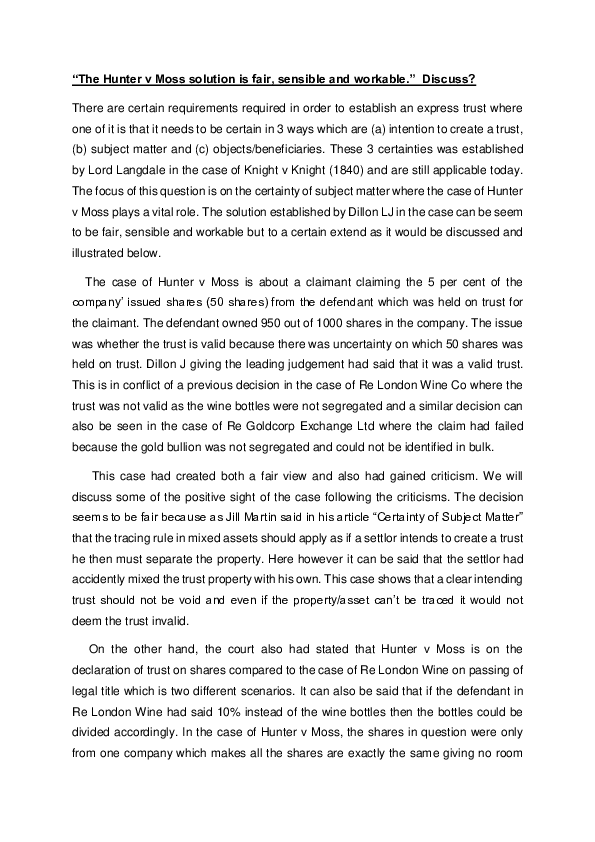 Hunter v moss essay example 03 image