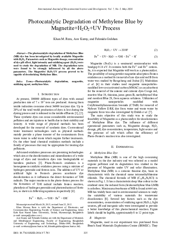 (PDF) Photocatalytic Degradation of Methylene Blue by Ma