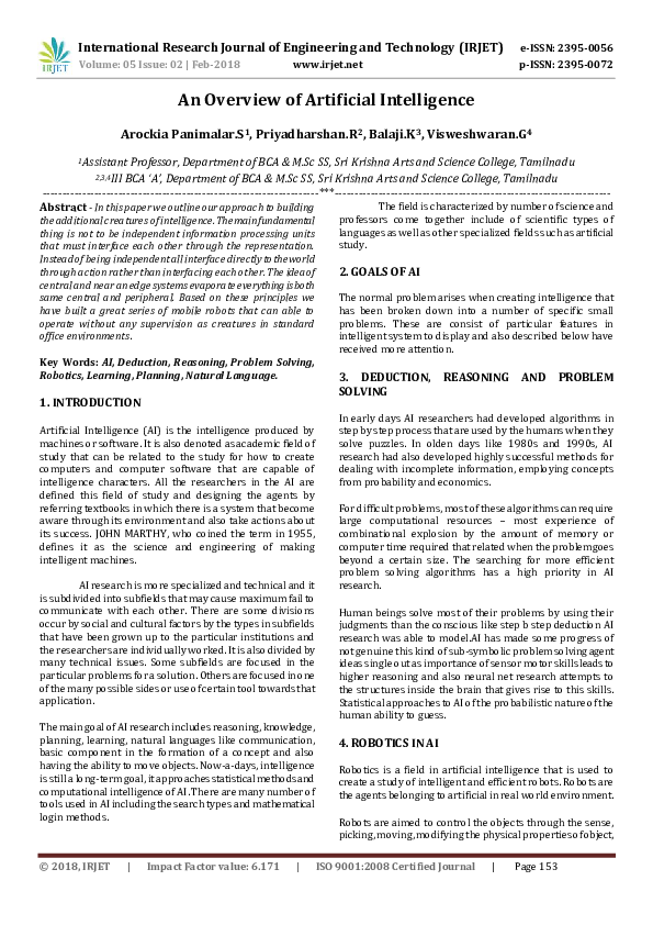 (PDF) An Overview of Artificial Intelligence