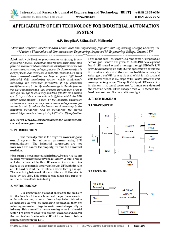 (PDF) APPLICABILITY OF LIFI TECHNOLOGY FOR INDUSTRIAL AUTOMATION SYSTEM