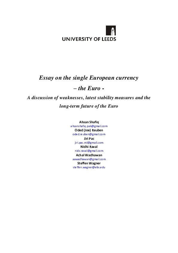 (PDF) Essay on the single European currency – the Euro