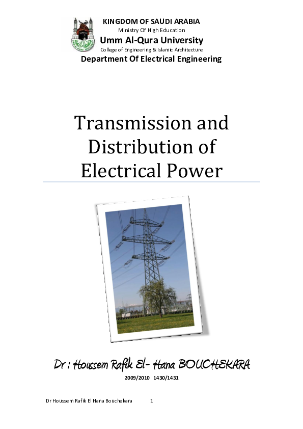 (PDF) Transmission and Distribution of Electrical Power KINGDOM OF