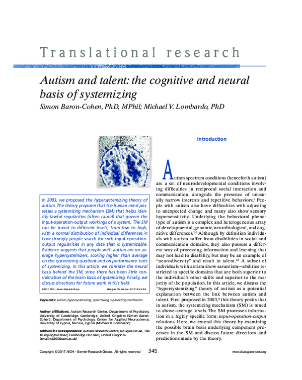 (PDF) Autism and talent: the cognitive and neural basis of systemizing
