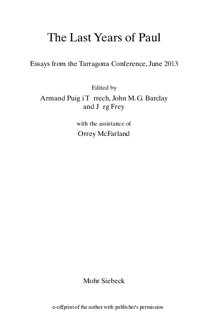 (PDF) St. Paul’s Death. Roman Citizenship and summa supplicia, in J.M.G