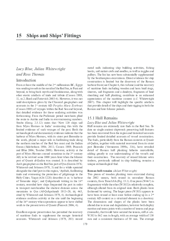 Myos Hormos - Quseir al-Qadim: Ships and ships’ fittings (L. Blue, R. J. Whitewright and R. I. Thomas) (2011)