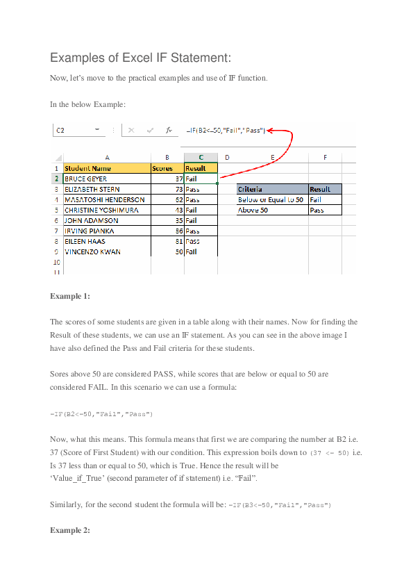 (DOC) Examples of Excel IF Statement