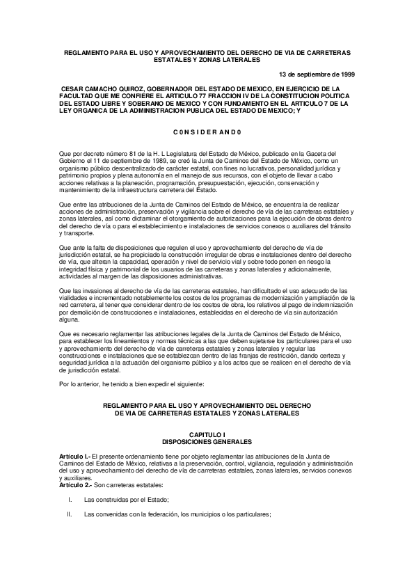 (PDF) REGLAMENTO PARA EL USO Y APROVECHAMIENTO DEL DERECHO DE VIA DE CARRETERAS ESTATALES Y