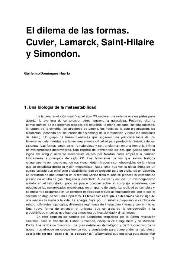 (PDF) El dilema de las formas. Cuvier, Lamarck, SaintHilaire y
