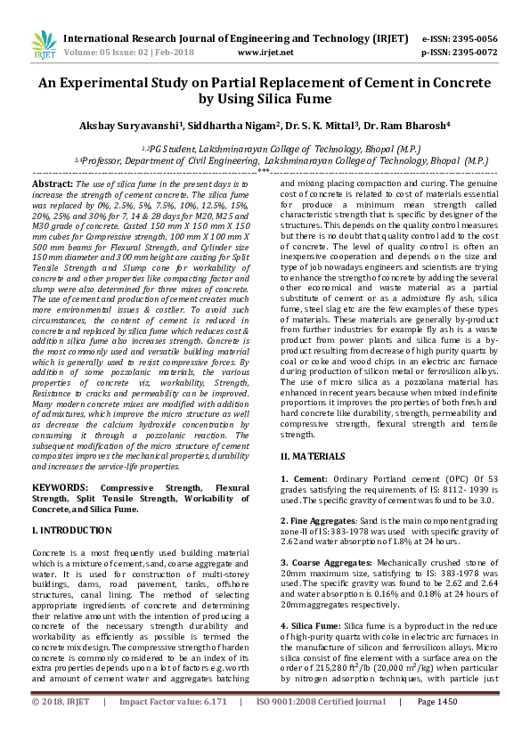 (PDF) An Experimental Study on Partial Replacement of Cement in ...