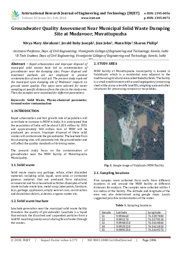 (PDF) Groundwater Quality Assessment Near Municipal Solid Waste Dumping ...