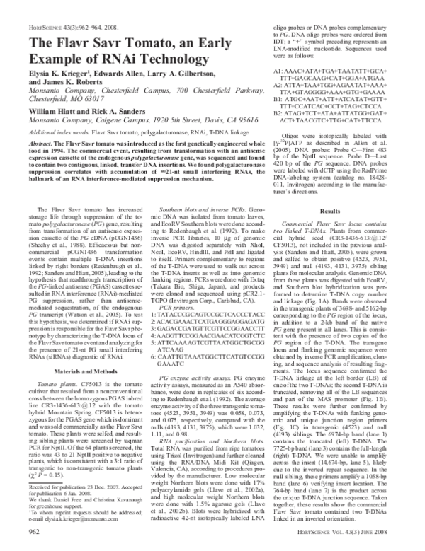(PDF) The Flavr Savr Tomato, an Early Example of RNAi Technology