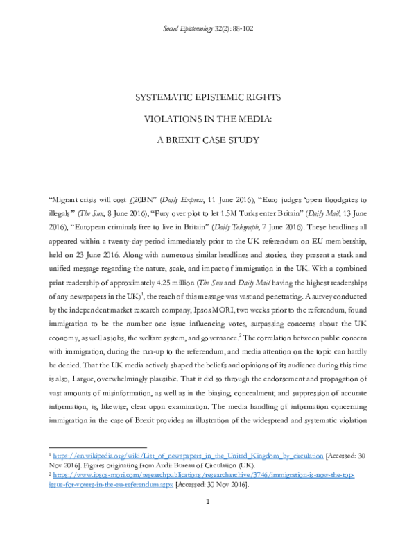 (PDF) Epistemic Rights Violations in Pre-Brexit Media Coverage