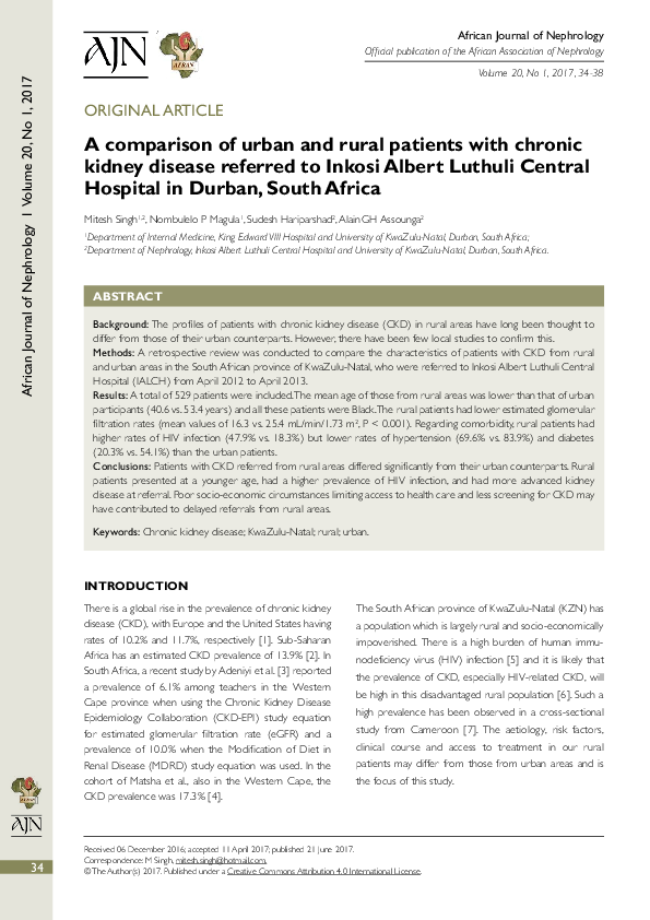 (PDF) A comparison of urban and rural patients with chronic kidney ...