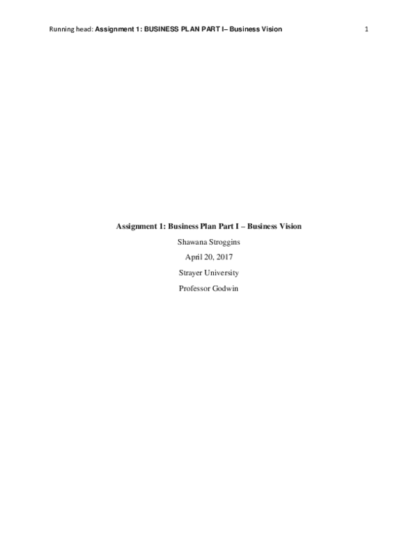 (DOC) Assignment 1: Business Plan Part I – Business Vision