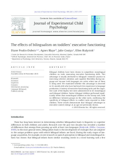 (PDF) The effects of bilingualism on toddlers' executive functioning