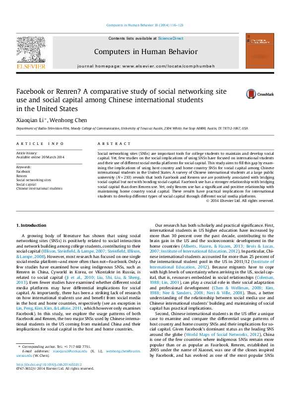 (PDF) Facebook or Renren? A comparative study of social networking site ...
