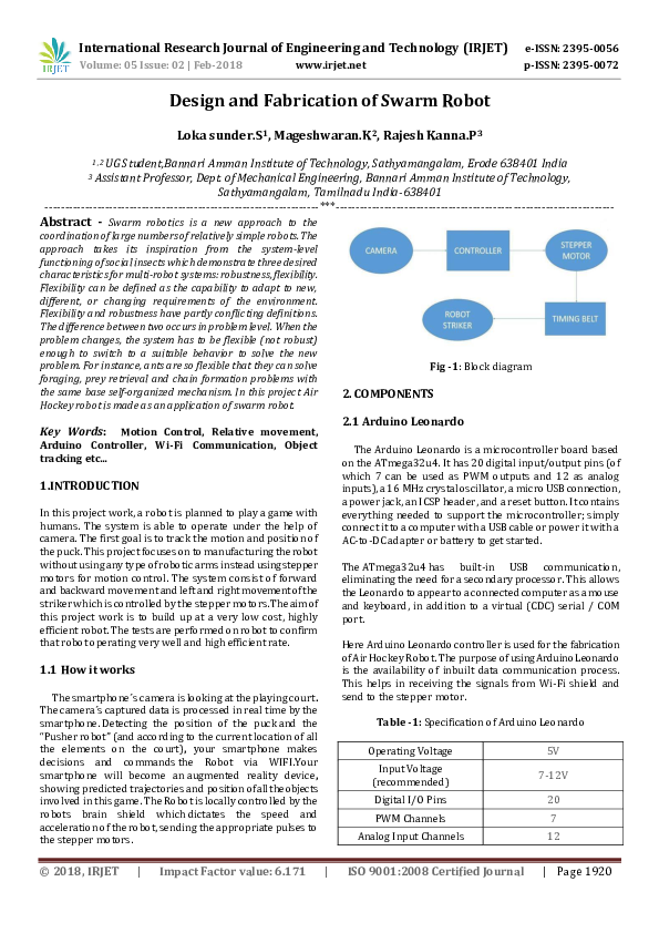(PDF) Design and Fabrication of Swarm Robot