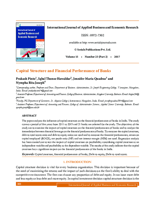 (PDF) Capital Structure and Financial Performance of Banks Iqbal T