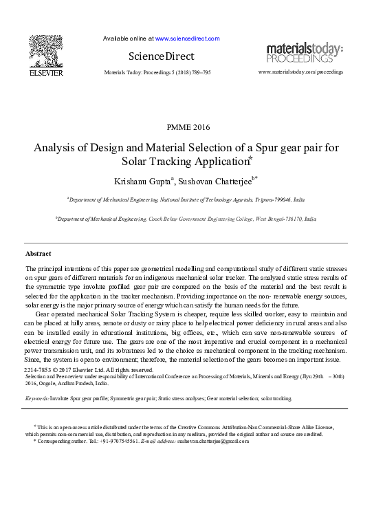 (PDF) Analysis of Design and Material Selection of a Spur gear pair for