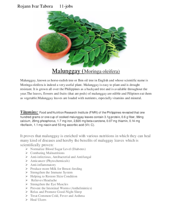 (DOC) Malunggay (Moringa oleifera Ivar Tabora Academia.edu