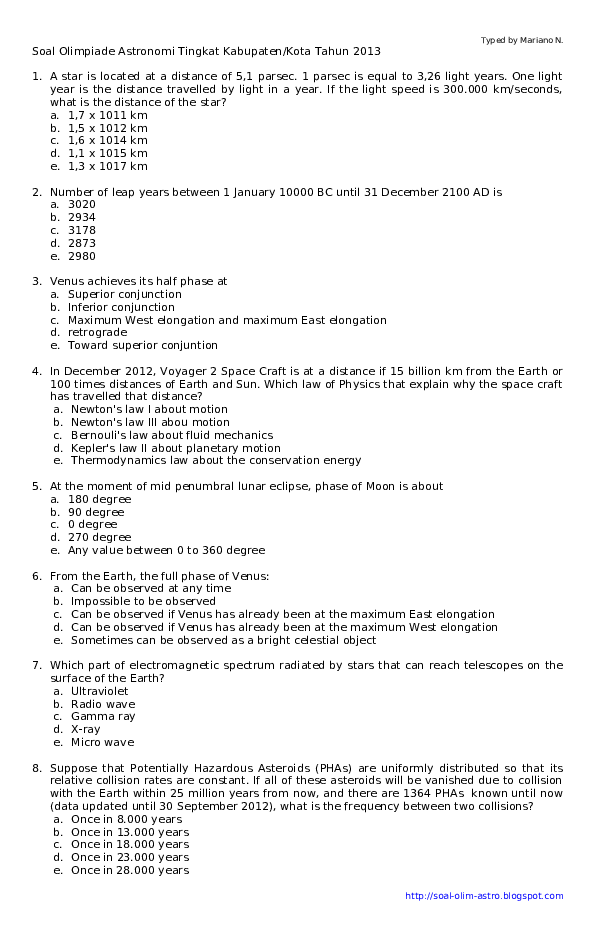 Pdf Osk Astronomi 2013 Dan Pembahasan Zidan Zidan Academia Edu