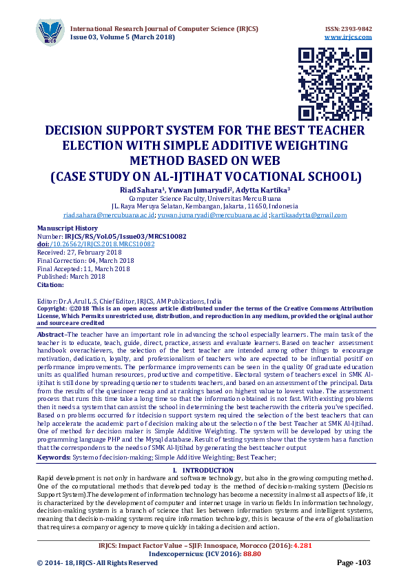 (PDF) DECISION SUPPORT SYSTEM FOR THE BEST TEACHER ELECTION WITH SIMPLE ...