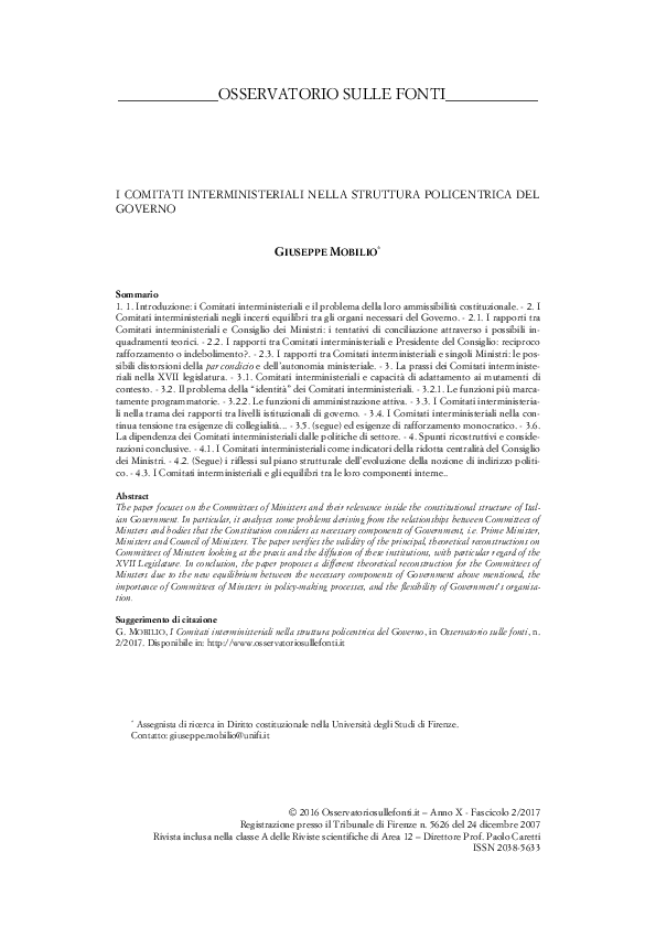 (PDF) I Comitati interministeriali nella struttura policentrica del