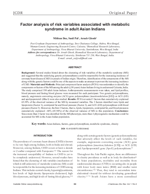 (PDF) Factor analysis of risk variables associated with metabolic ...
